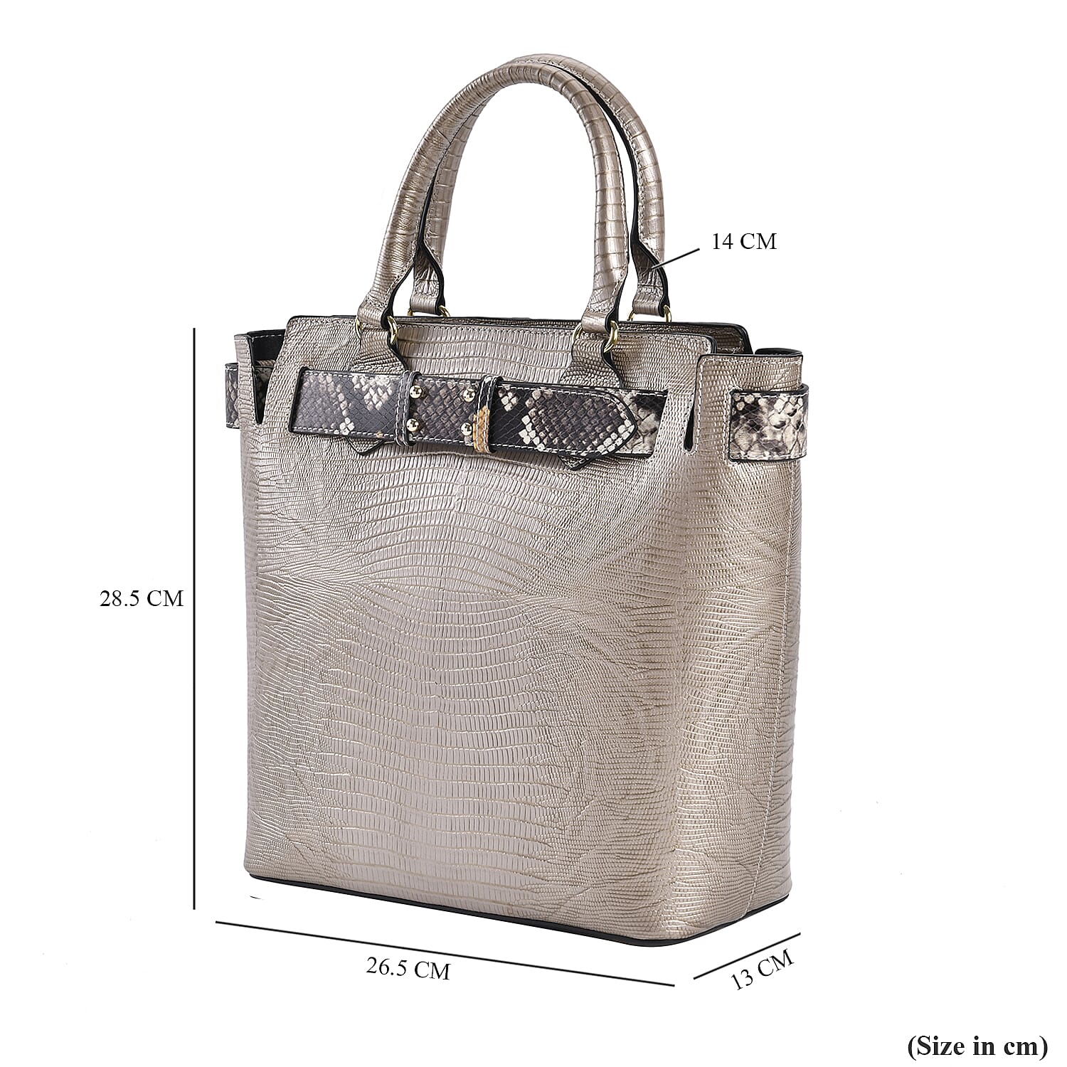 Genuine Leather Snakeskin Pattern Crossbody Bag (Size 26x13x28 cm) - Gold 7631626 5