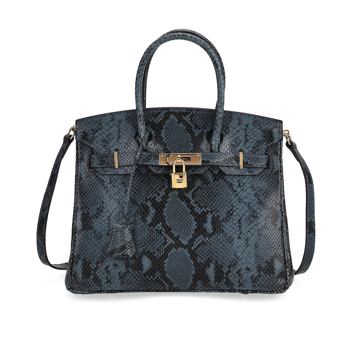 Genuine Leather Snakeskin Pattern Crossbody Bag with Top Handle - Blue 8099102 0