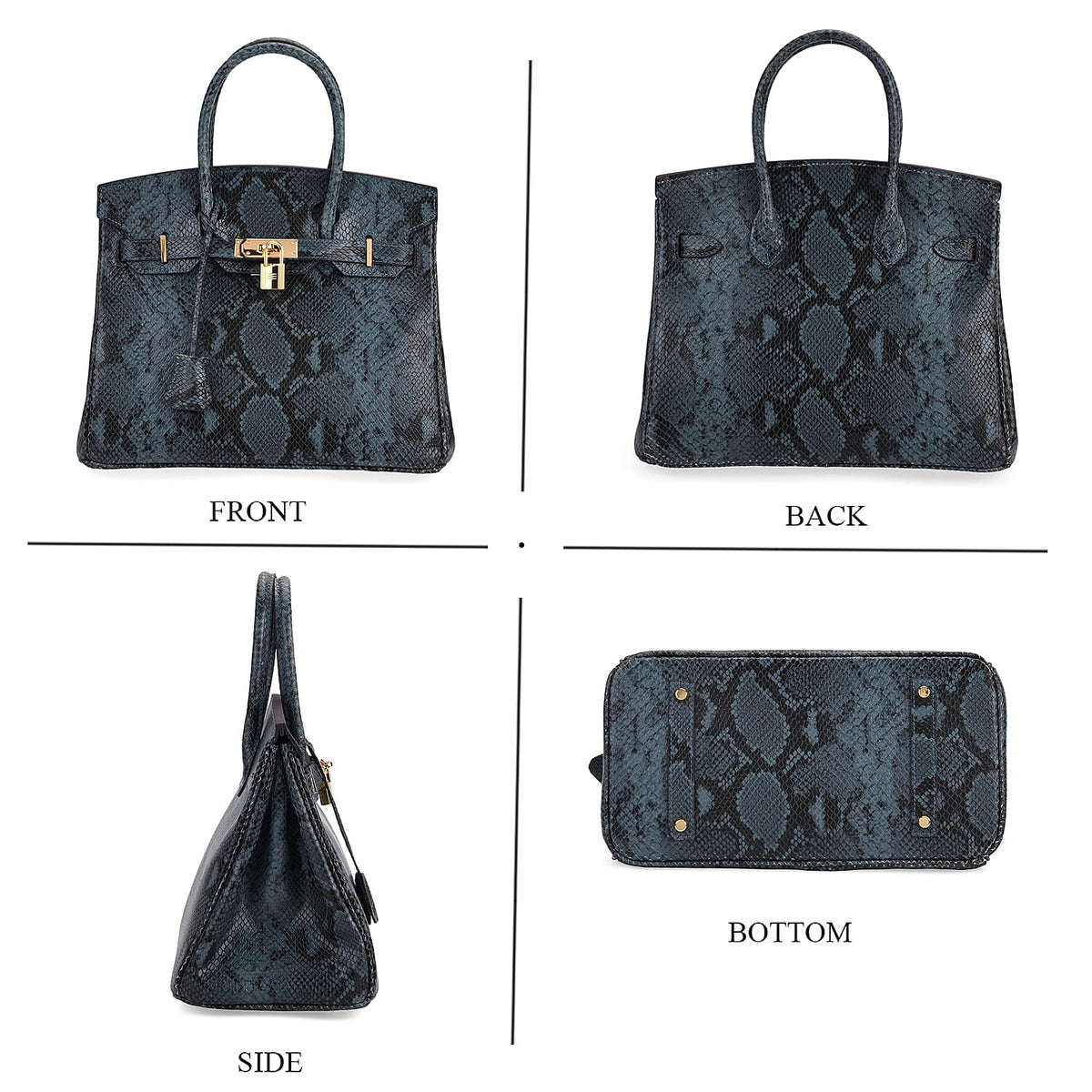 Genuine Leather Snakeskin Pattern Crossbody Bag with Top Handle - Blue 8099102 4