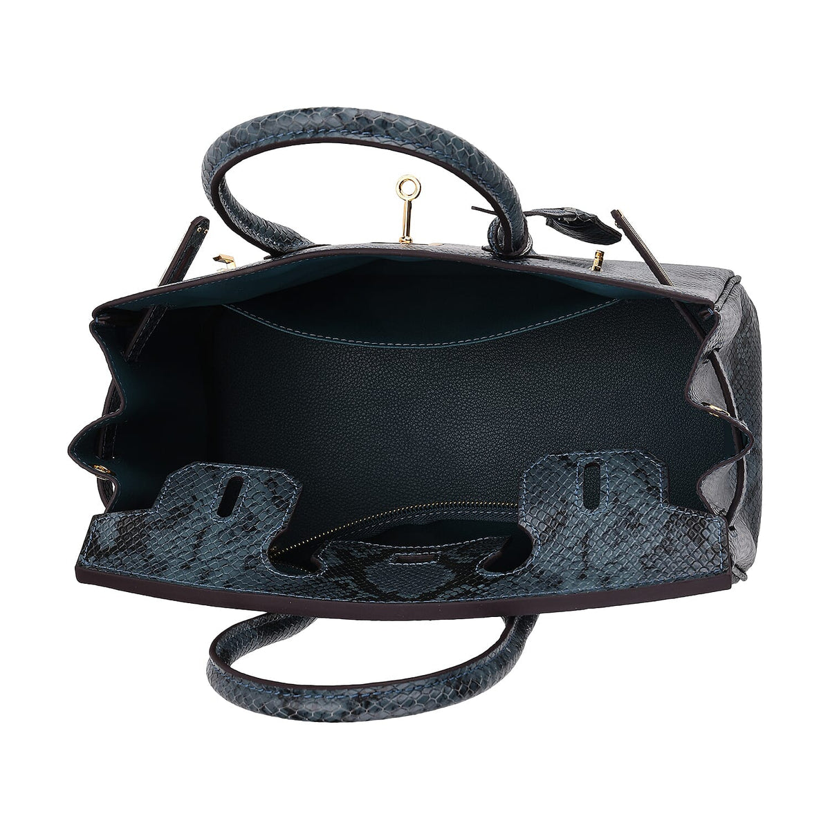 Genuine Leather Snakeskin Pattern Crossbody Bag with Top Handle - Blue 8099102 5