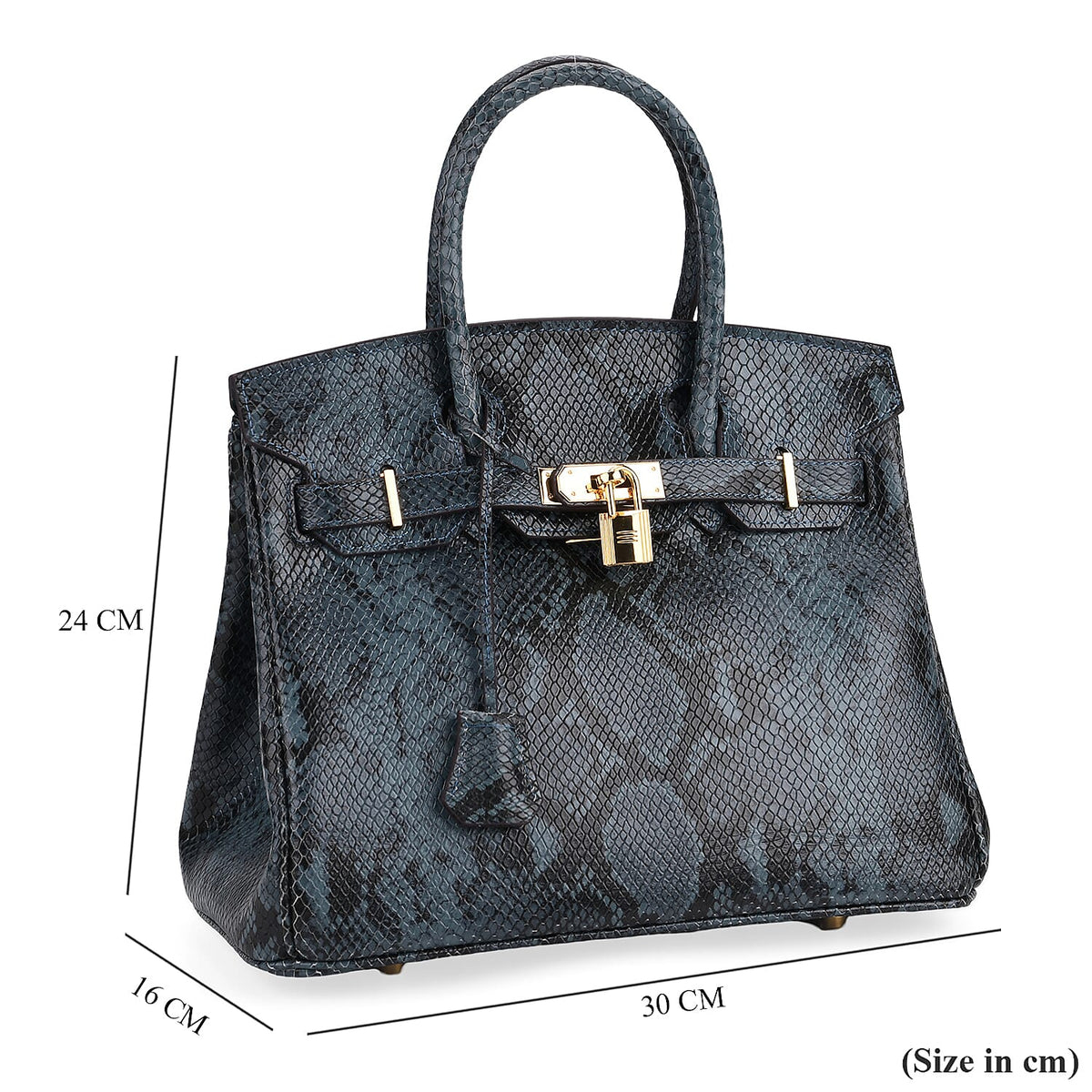Genuine Leather Snakeskin Pattern Crossbody Bag with Top Handle - Blue 8099102 6