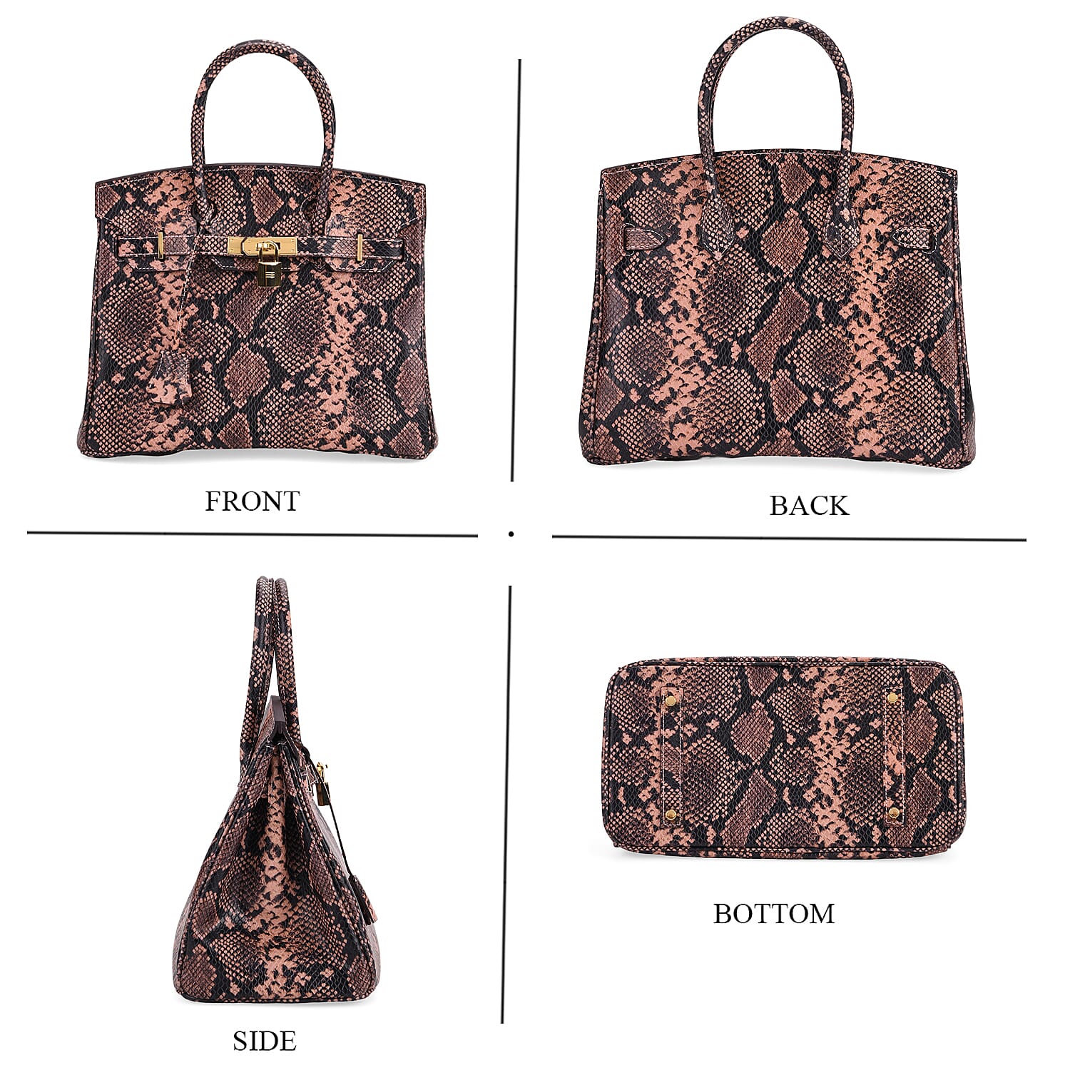 Genuine Leather Snakeskin Pattern Crossbody Bag with Top Handle - Pink and Black 8099103 4