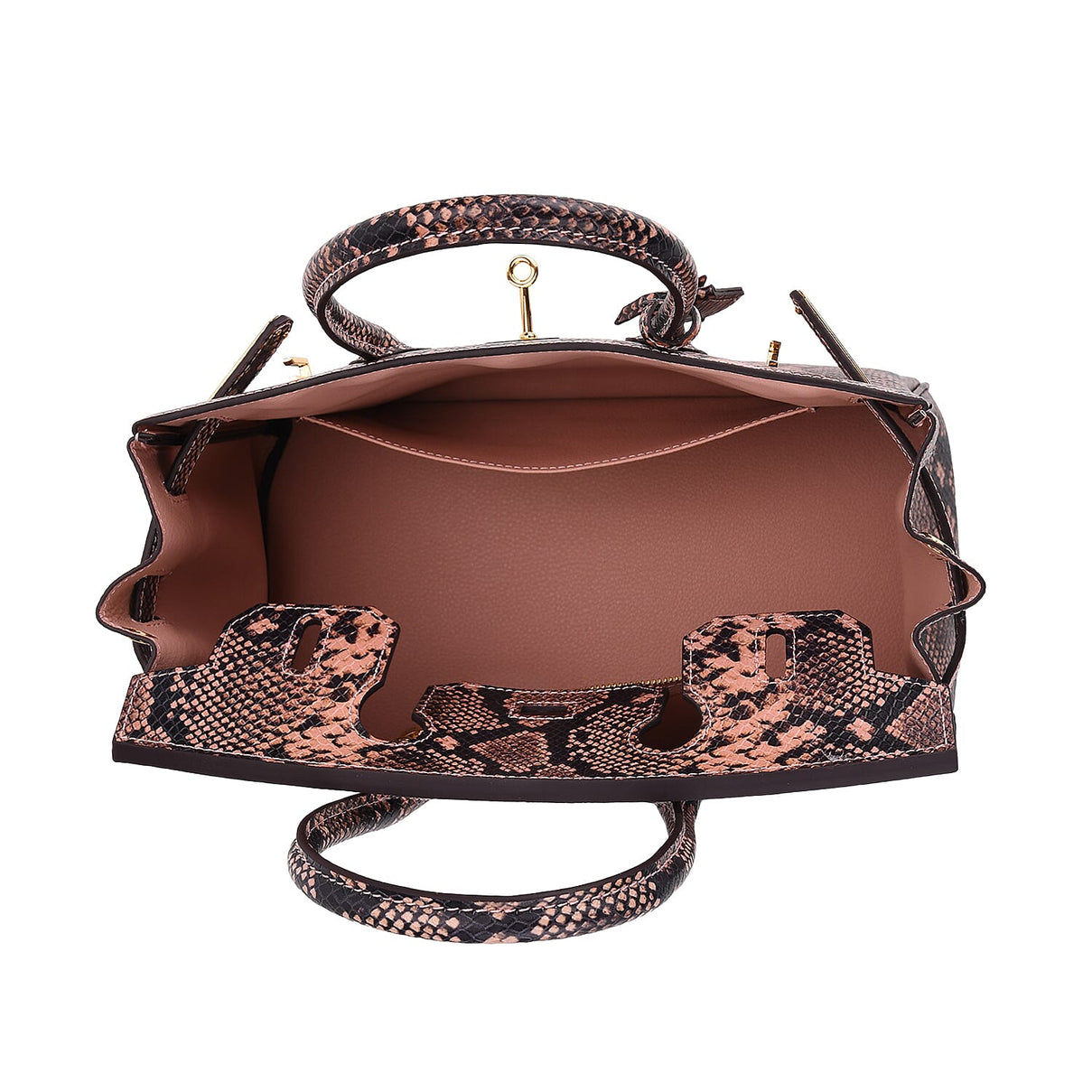 Genuine Leather Snakeskin Pattern Crossbody Bag with Top Handle - Pink and Black 8099103 5