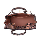 Genuine Leather Snakeskin Pattern Crossbody Bag with Top Handle - Pink & Black