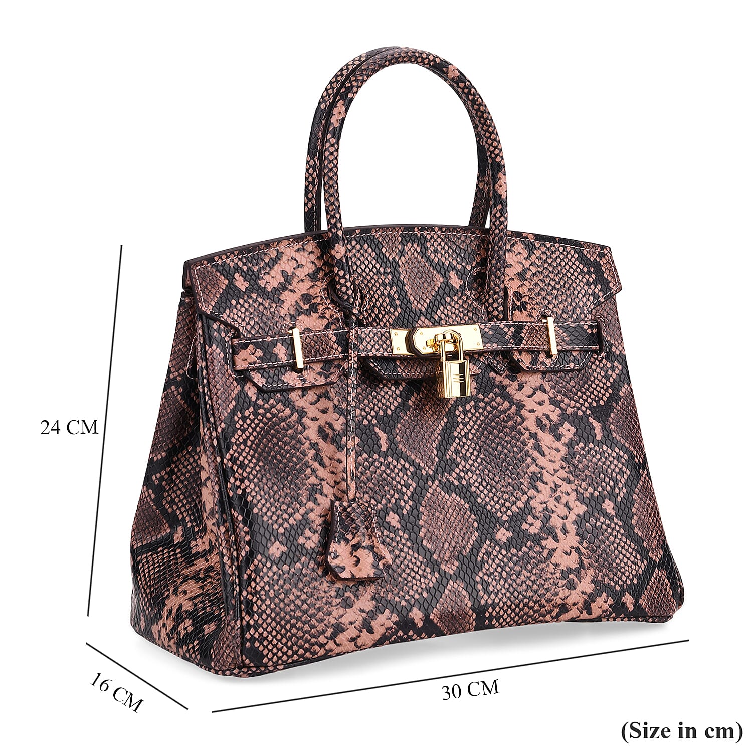 Genuine Leather Snakeskin Pattern Crossbody Bag with Top Handle - Pink and Black 8099103 6
