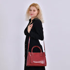 Milan Fashion Closeout - 100% Genuine Leather Crossbody Bag with 2 Long Shoulder Strap -  Red