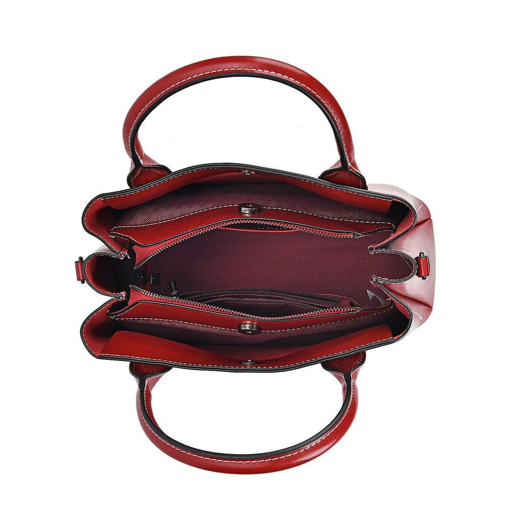 Milan Fashion Closeout - 100% Genuine Leather Crossbody Bag with 2 Long Shoulder Strap -  Red