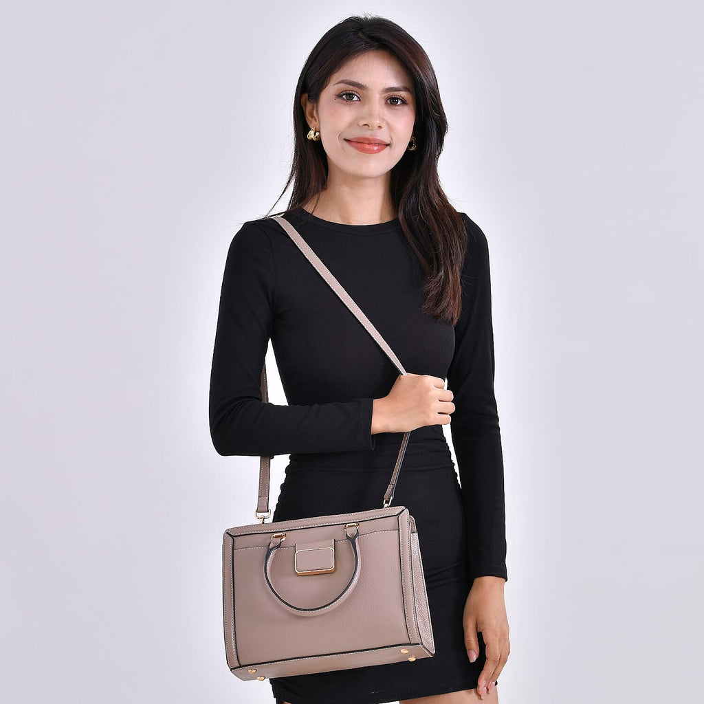 Designer Closeout - Genuine Leather Crossbody Bag With Handle Drop  (Size28x13x21 Cm) - Taupe