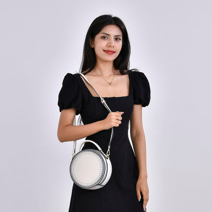 Genuine Leather Round Crossbody Bag with Handle Drop 7730079 2