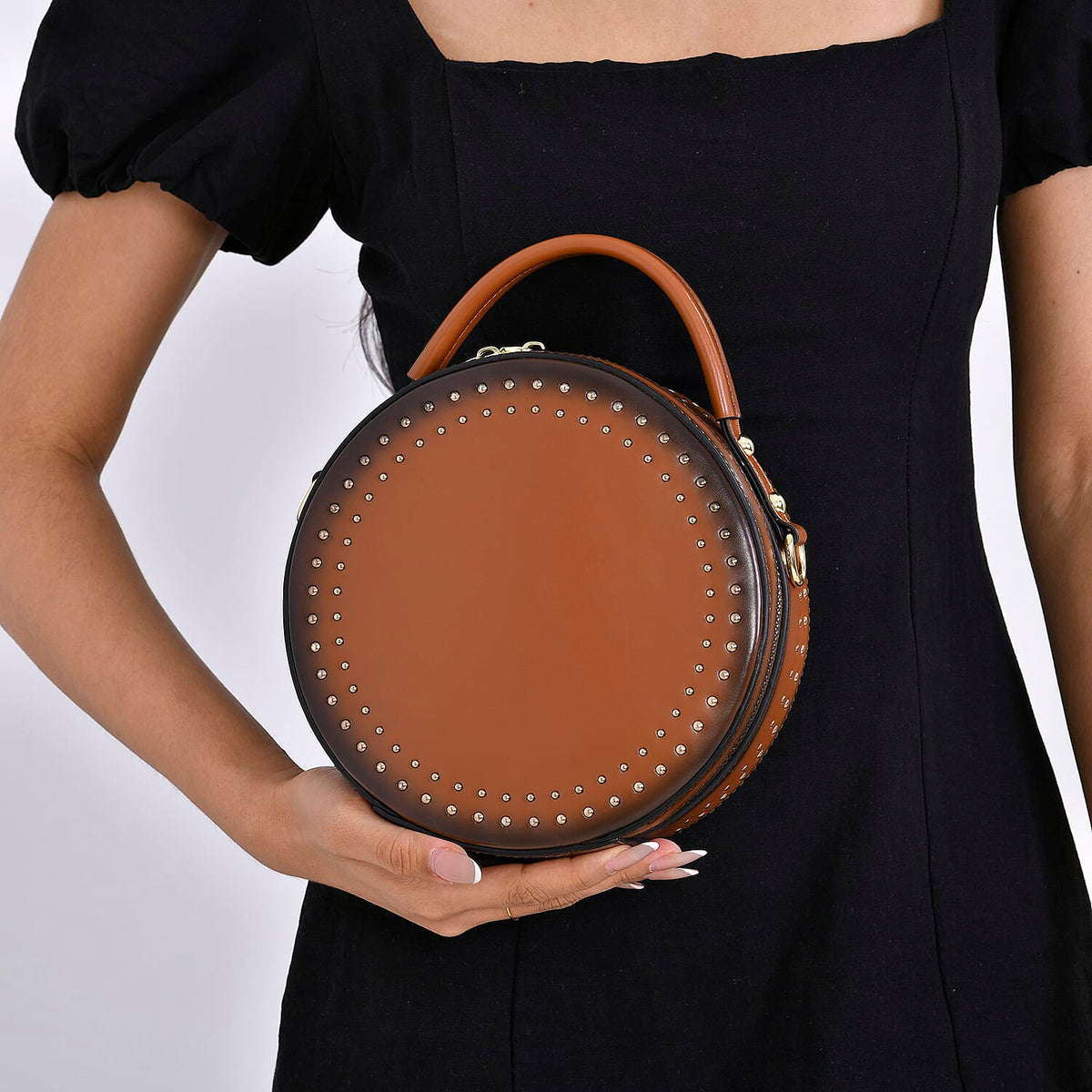 Genuine Leather Round Crossbody Bag with Handle Drop 7730089 3