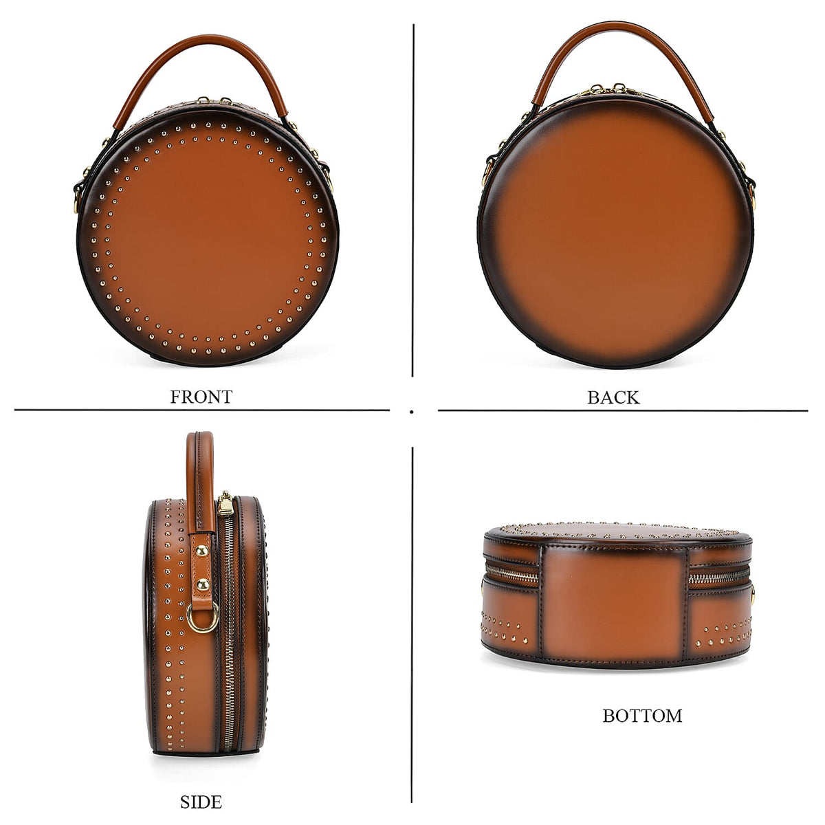 Genuine Leather Round Crossbody Bag with Handle Drop 7730089 4