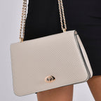 Designer Inspired - 100% Genuine Leather Solid Crossbody Bag (Size 26x8x16 cm) - Beige
