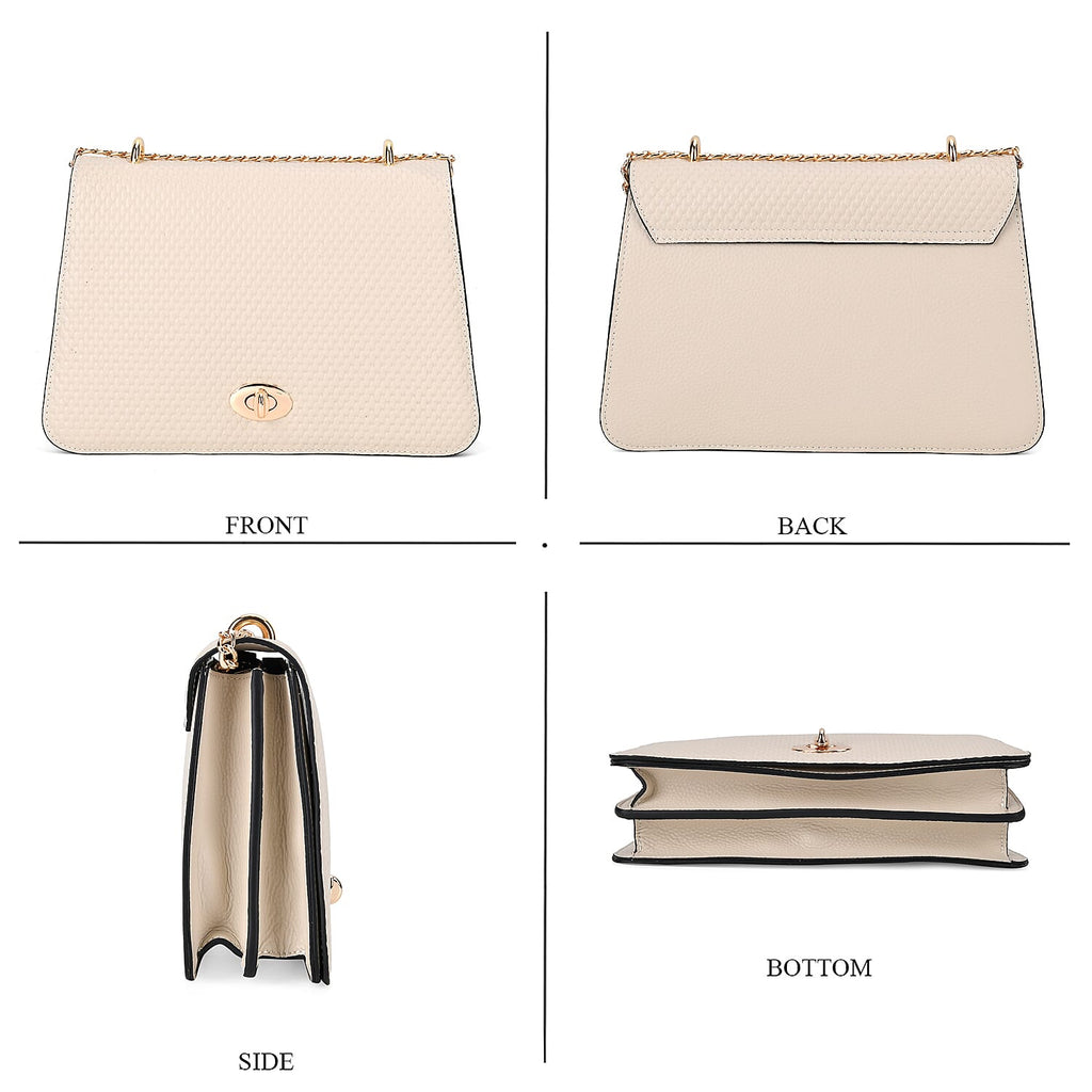 Designer Inspired - 100% Genuine Leather Solid Crossbody Bag (Size 26x8x16 cm) - Beige
