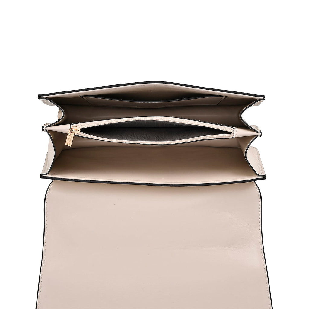Designer Inspired - 100% Genuine Leather Solid Crossbody Bag (Size 26x8x16 cm) - Beige