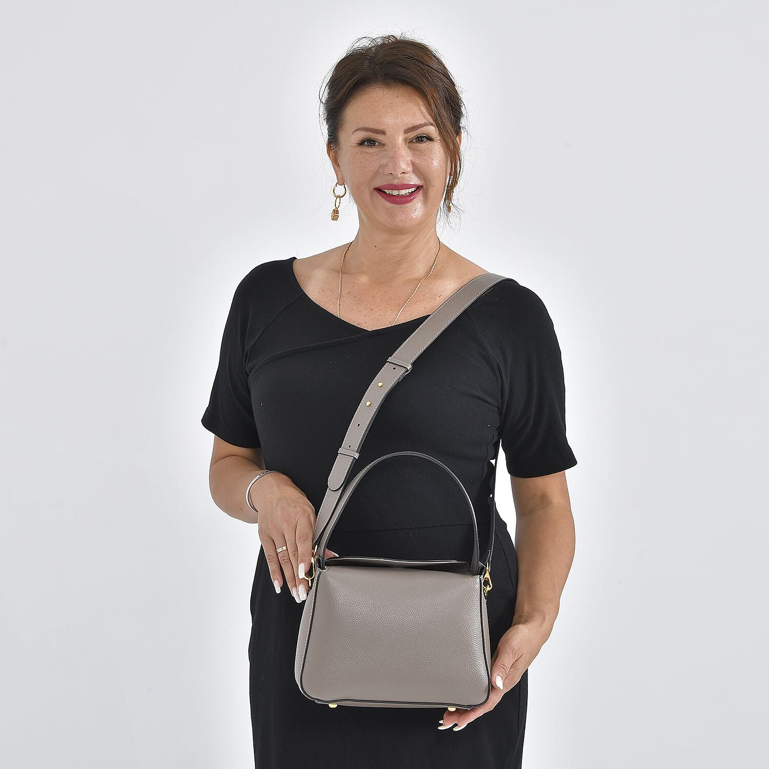Genuine Leather Solid Crossbody Bag - Grey 7126426 2