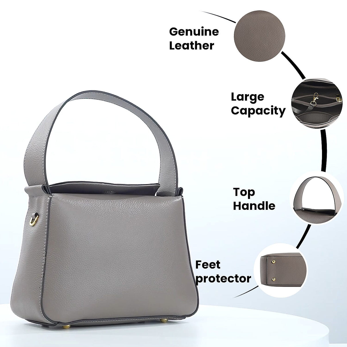 Genuine Leather Solid Crossbody Bag - Grey 7126426 4