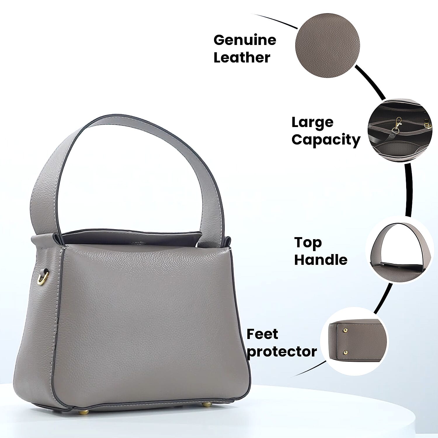 Genuine Leather Solid Crossbody Bag - Grey 7126426 4