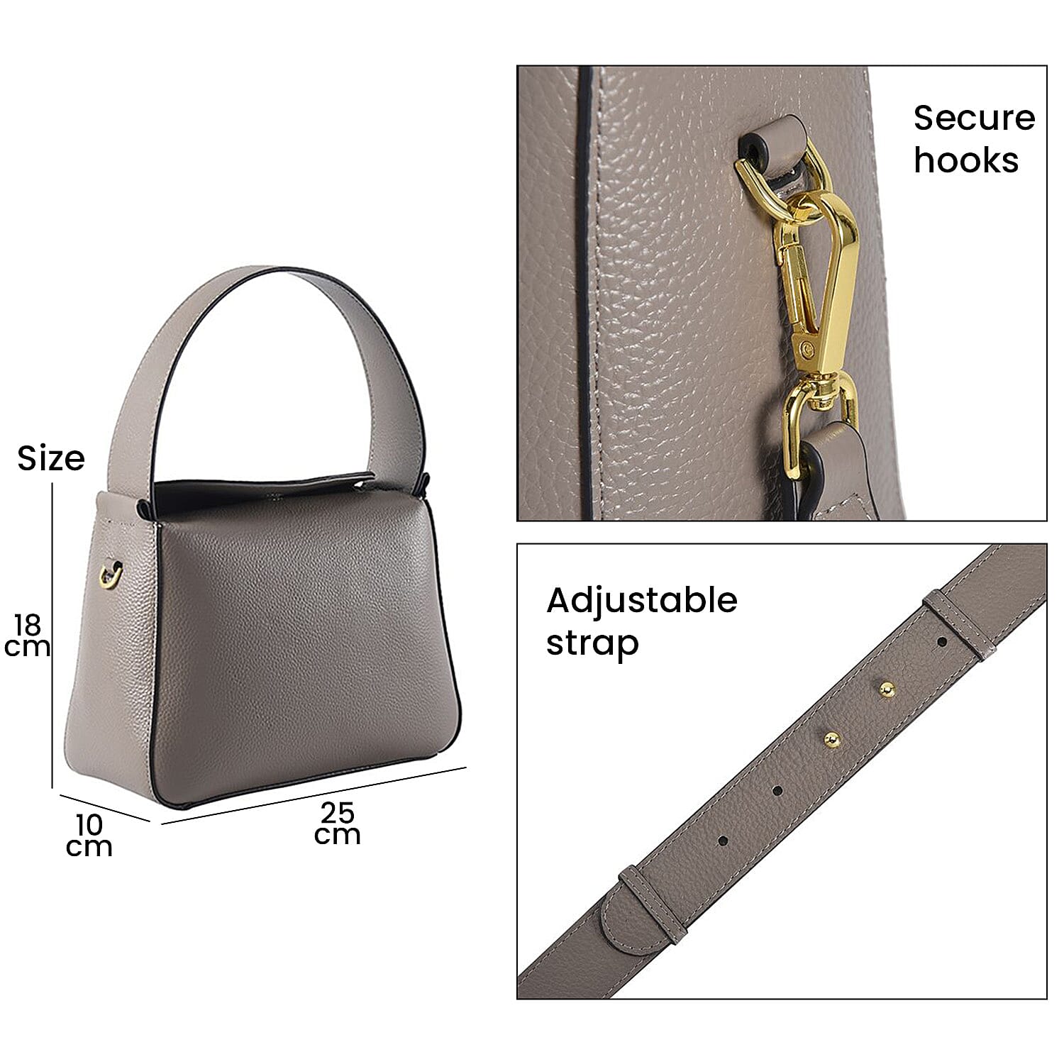 Genuine Leather Solid Crossbody Bag - Grey 7126426 7