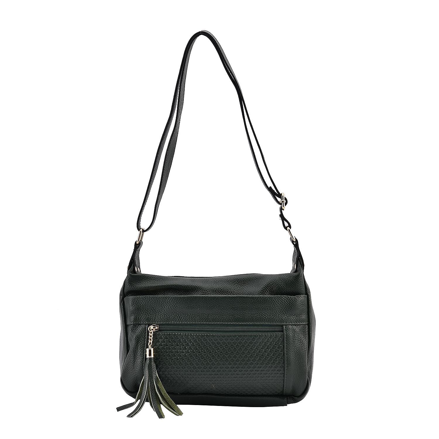 Genuine Leather Solid Crossbody Bag with Shoulder Strap - Dark Green 7148669 0
