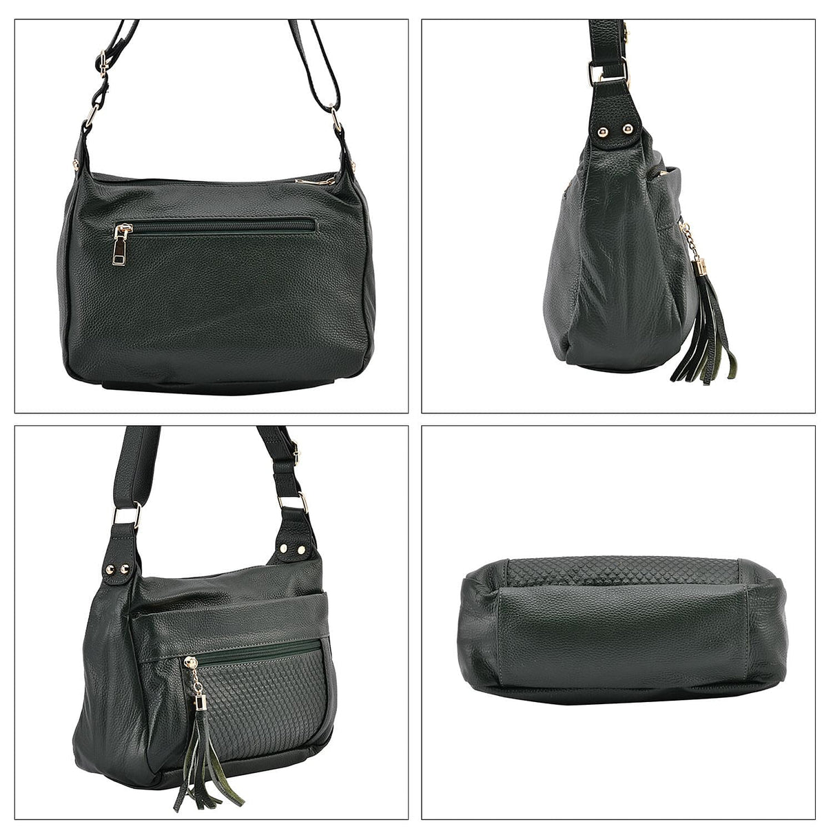 Genuine Leather Solid Crossbody Bag with Shoulder Strap - Dark Green 7148669 4