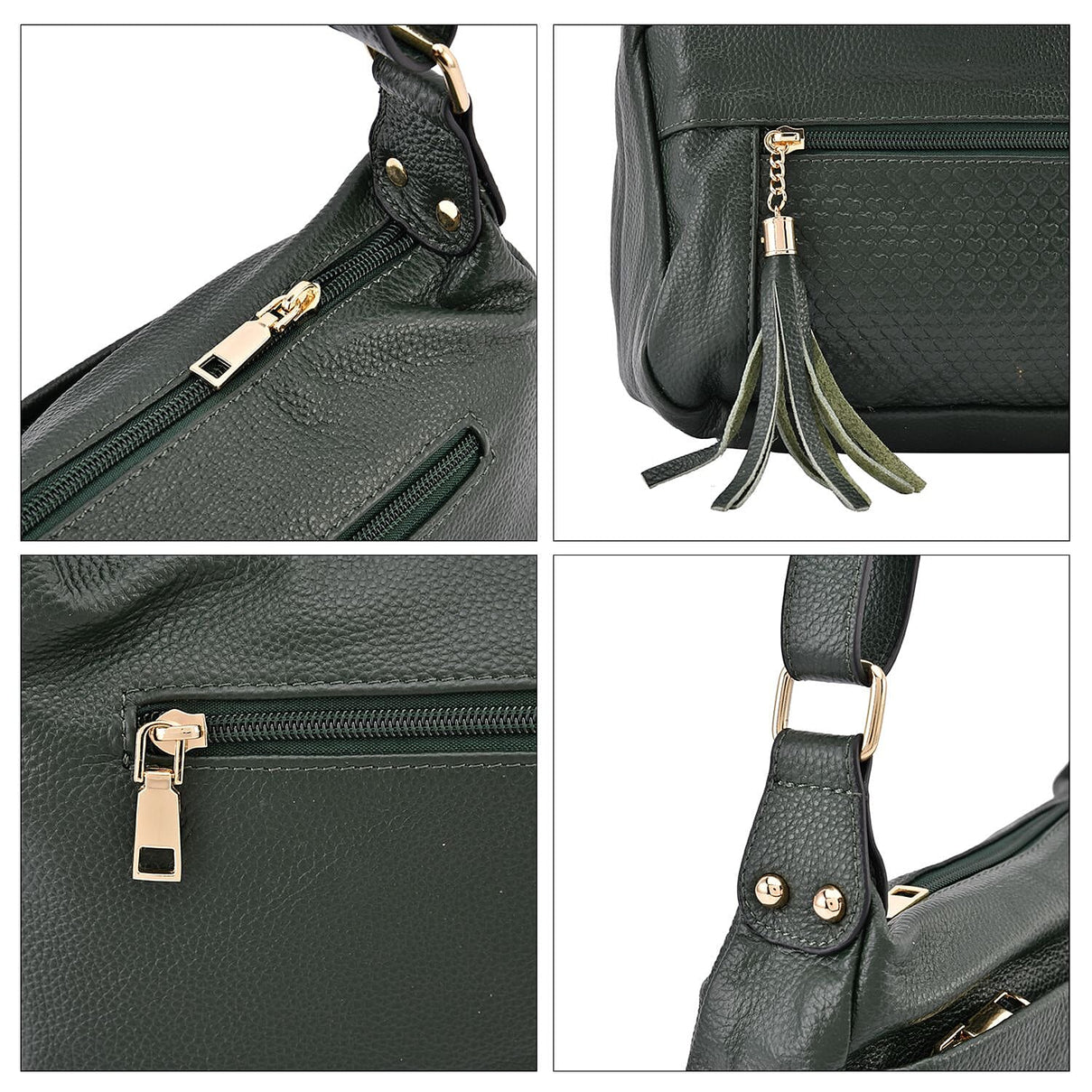 Genuine Leather Solid Crossbody Bag with Shoulder Strap - Dark Green 7148669 5