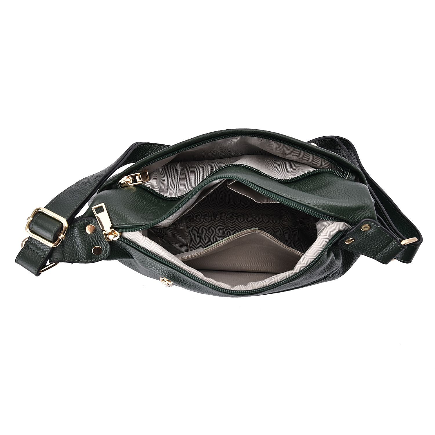 Genuine Leather Solid Crossbody Bag with Shoulder Strap - Dark Green 7148669 6