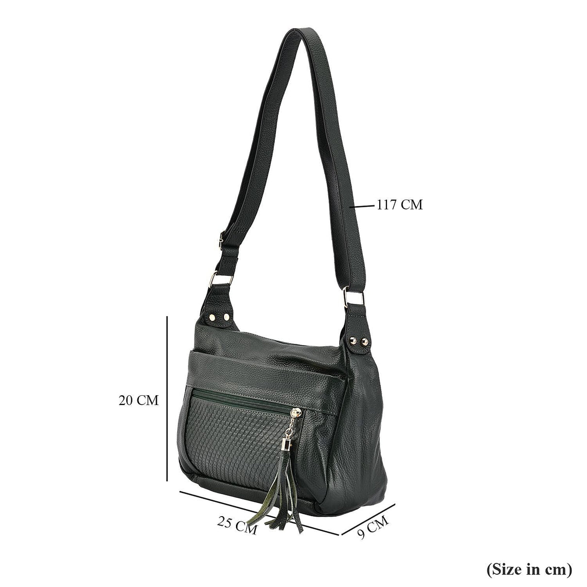 Genuine Leather Solid Crossbody Bag with Shoulder Strap - Dark Green 7148669 7