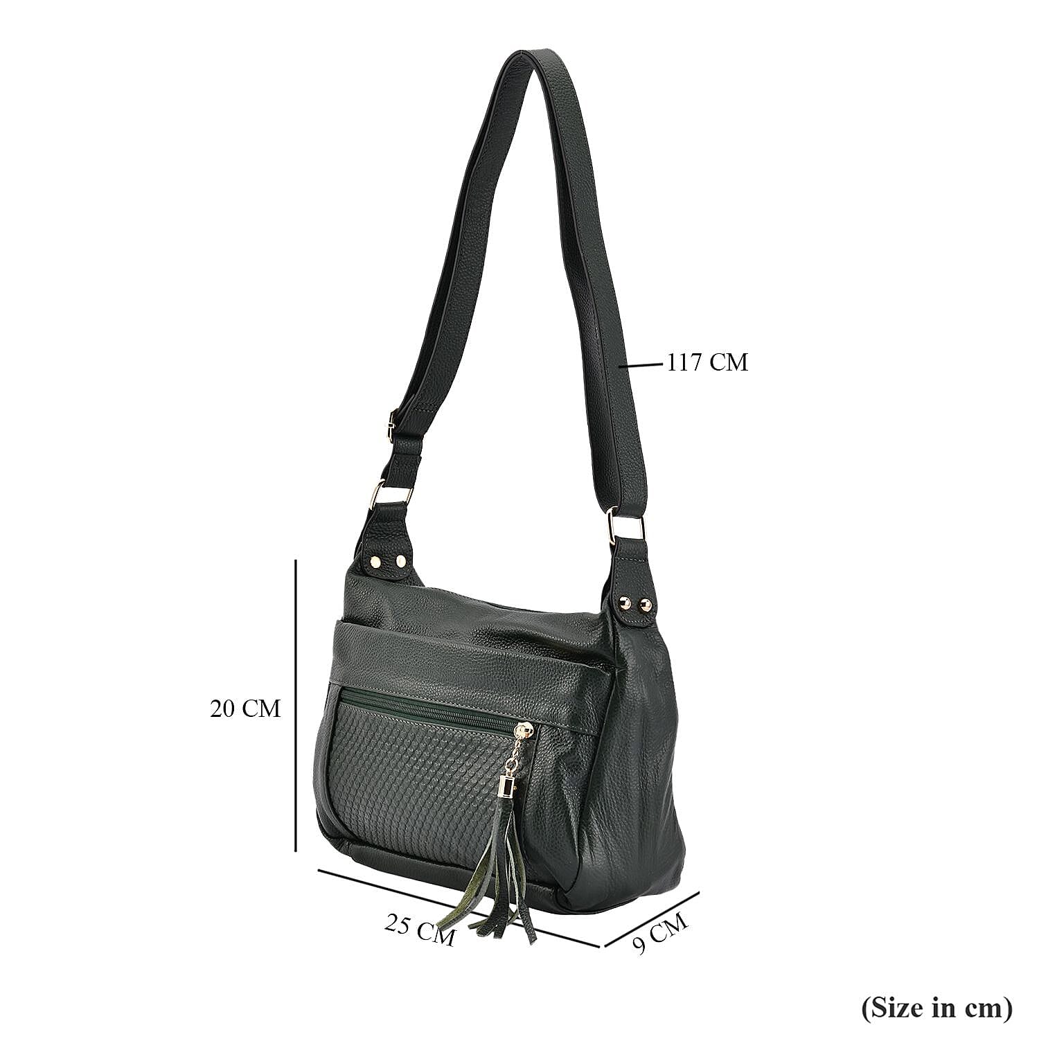 Genuine Leather Solid Crossbody Bag with Shoulder Strap - Dark Green 7148669 7