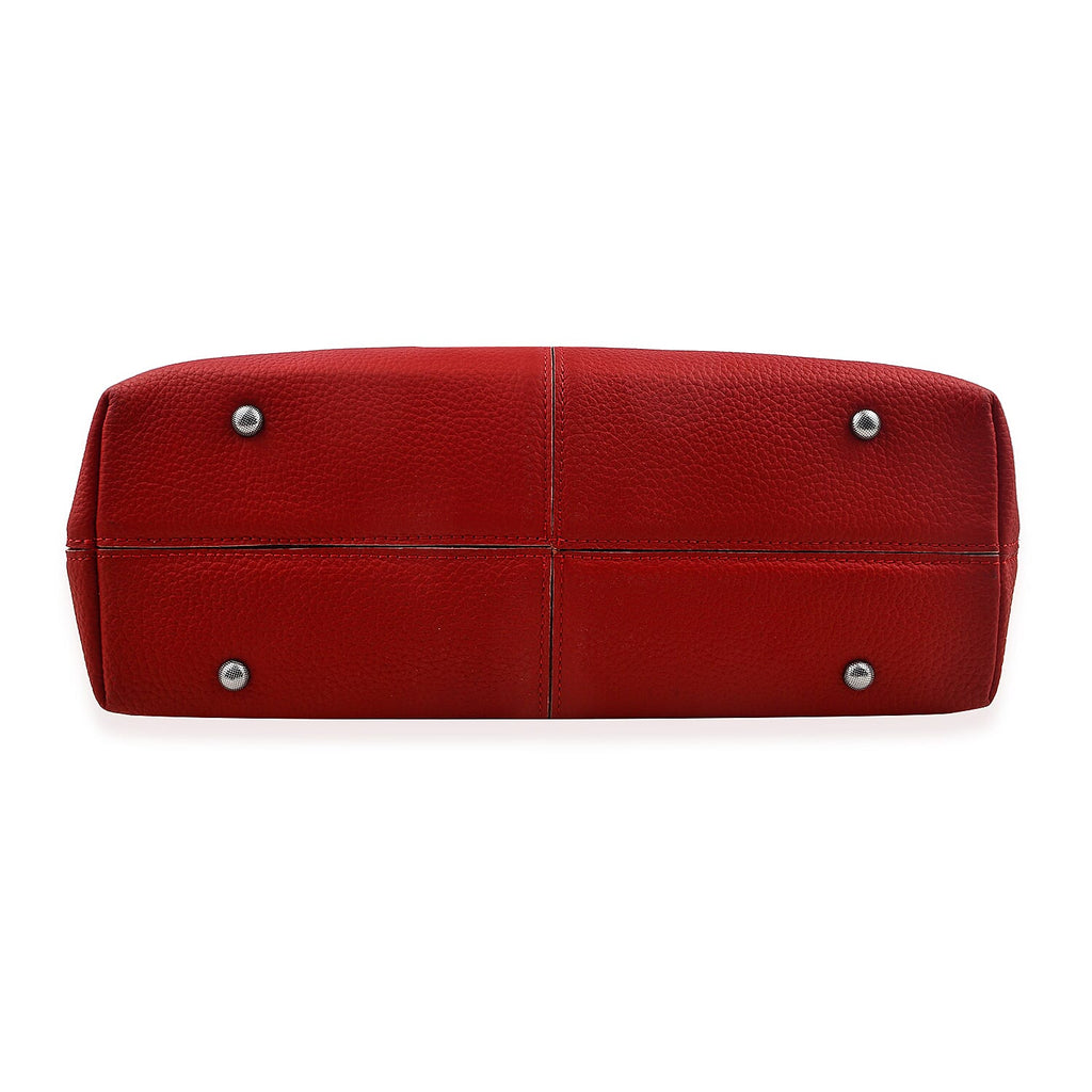 Rome Closeout Genuine Leather Solid Tote Bag - Red