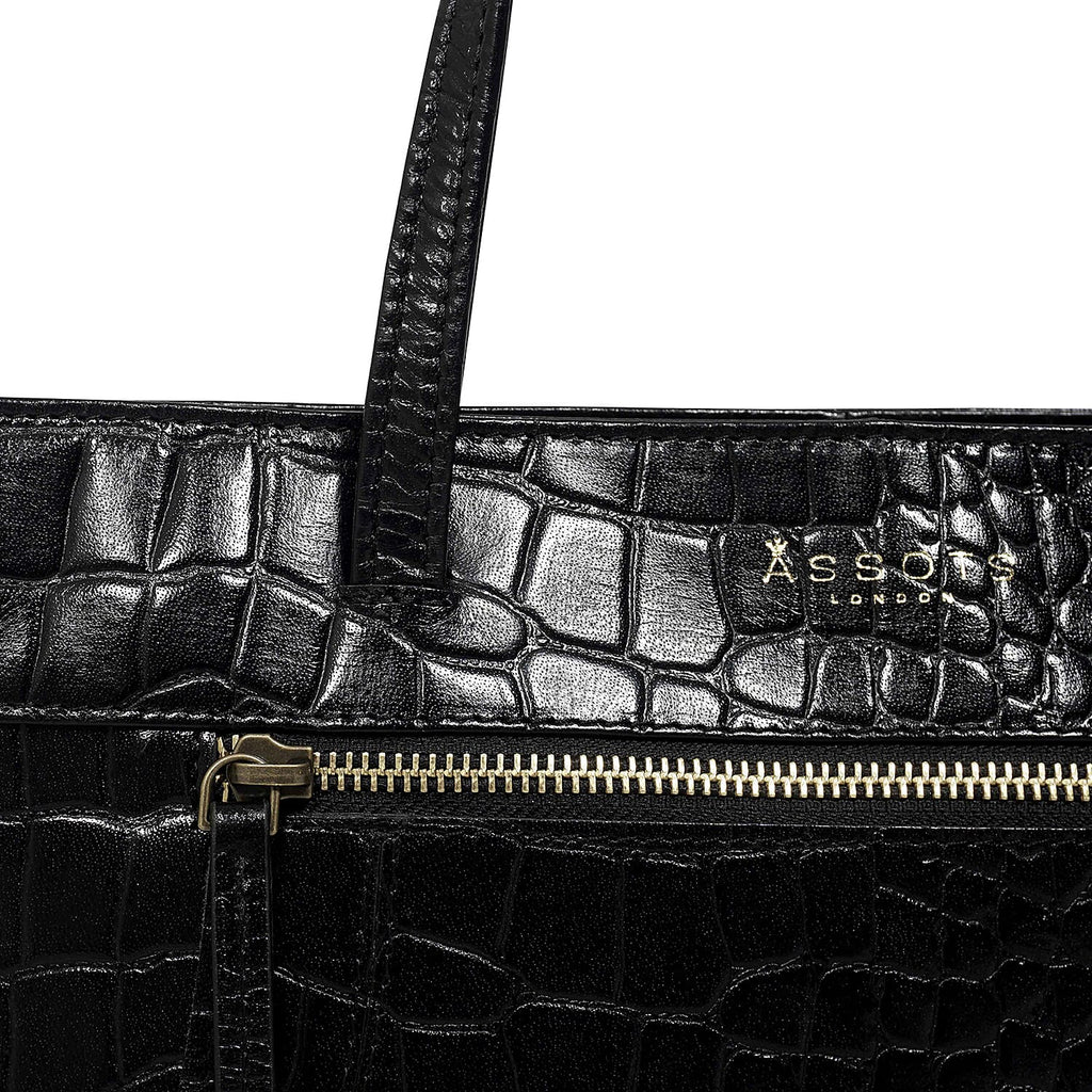 Assots London Julia Genuine Leather Tote Bag  - Black