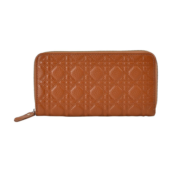 Genuine Leather Wallet with Embossed Quadrate Pattern - RFID Blocking - Tan 7618421 1