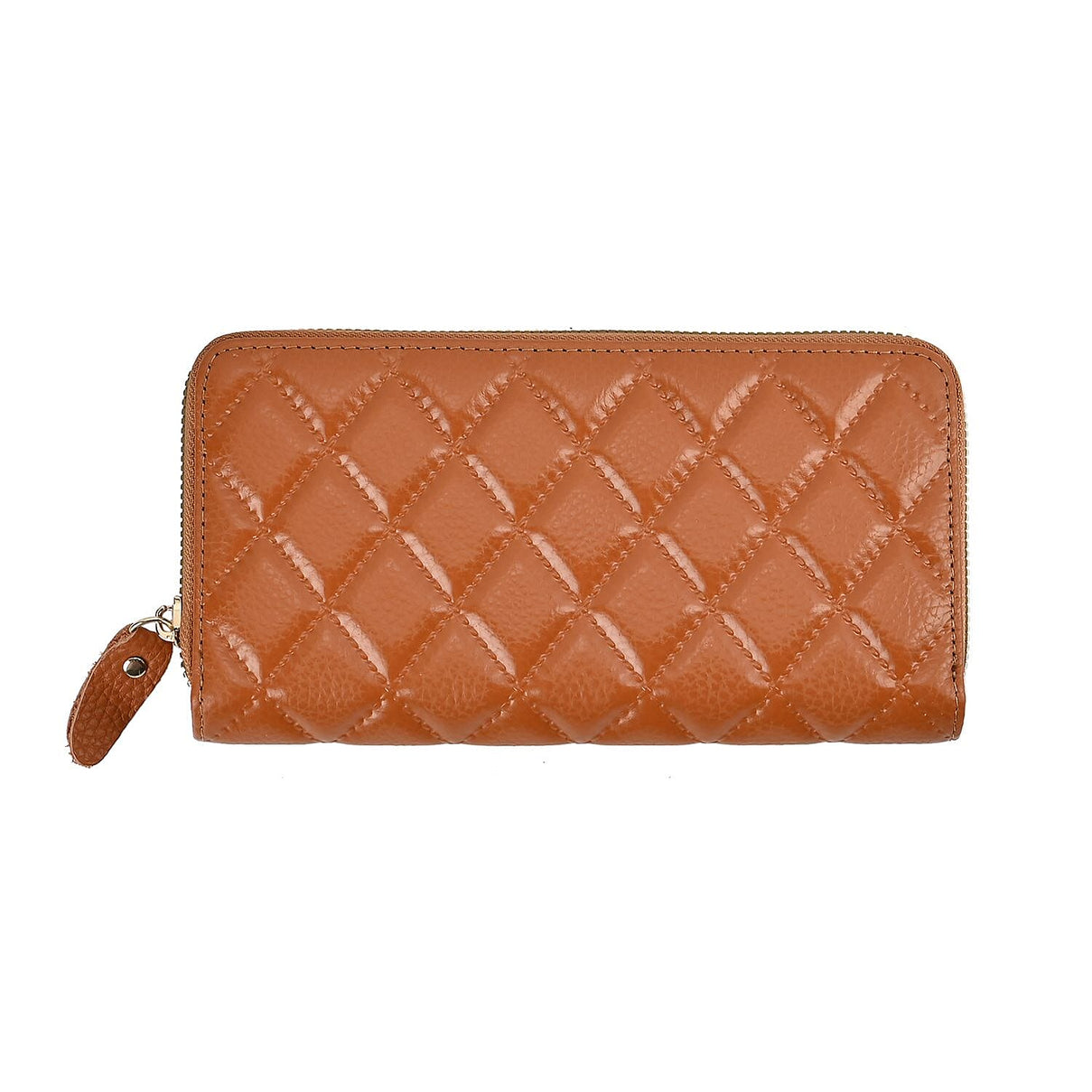 Genuine Leather Wallet with Embossed Rhombus Pattern - RFID Blocking - Tan 7618074 0