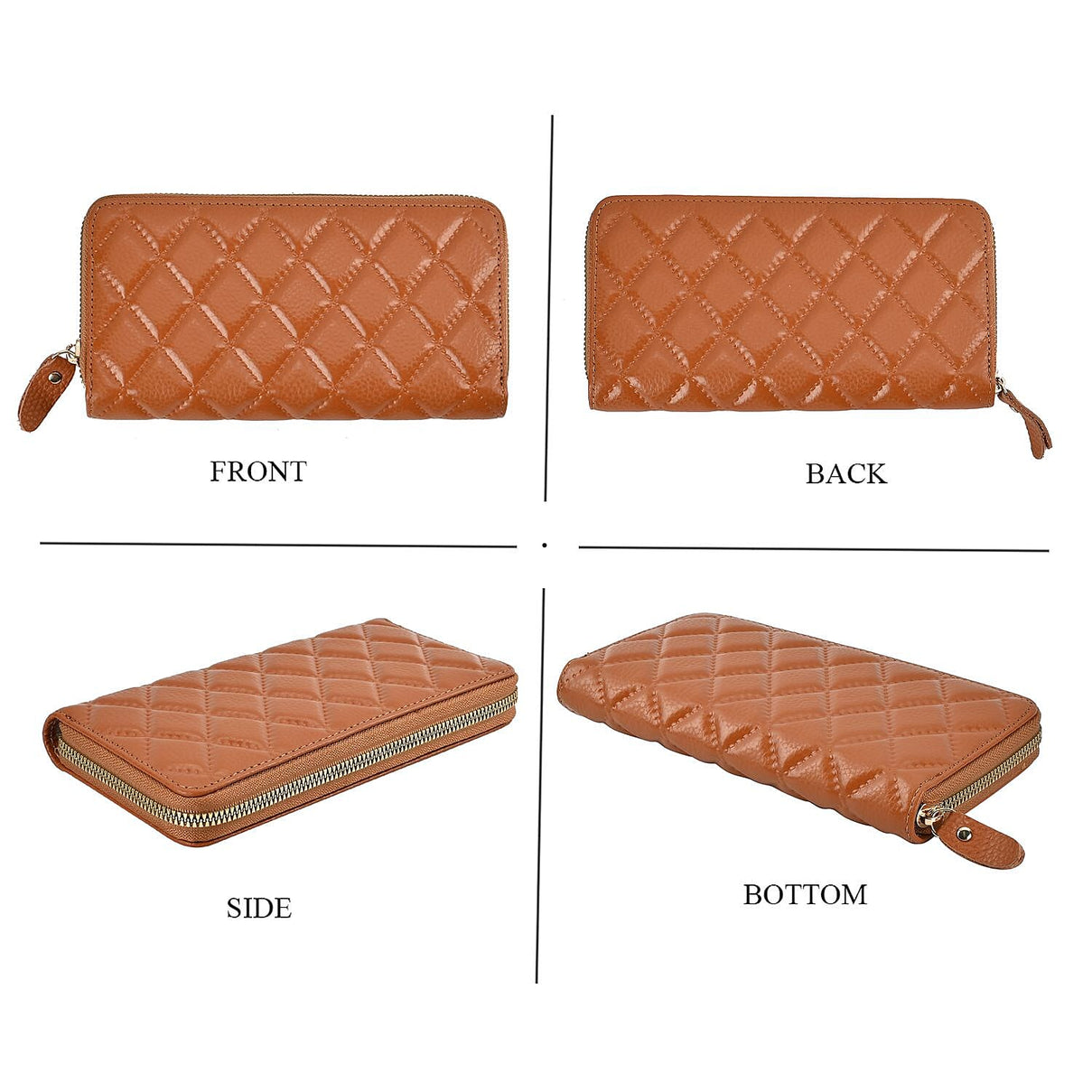 Genuine Leather Wallet with Embossed Rhombus Pattern - RFID Blocking - Tan 7618074 2