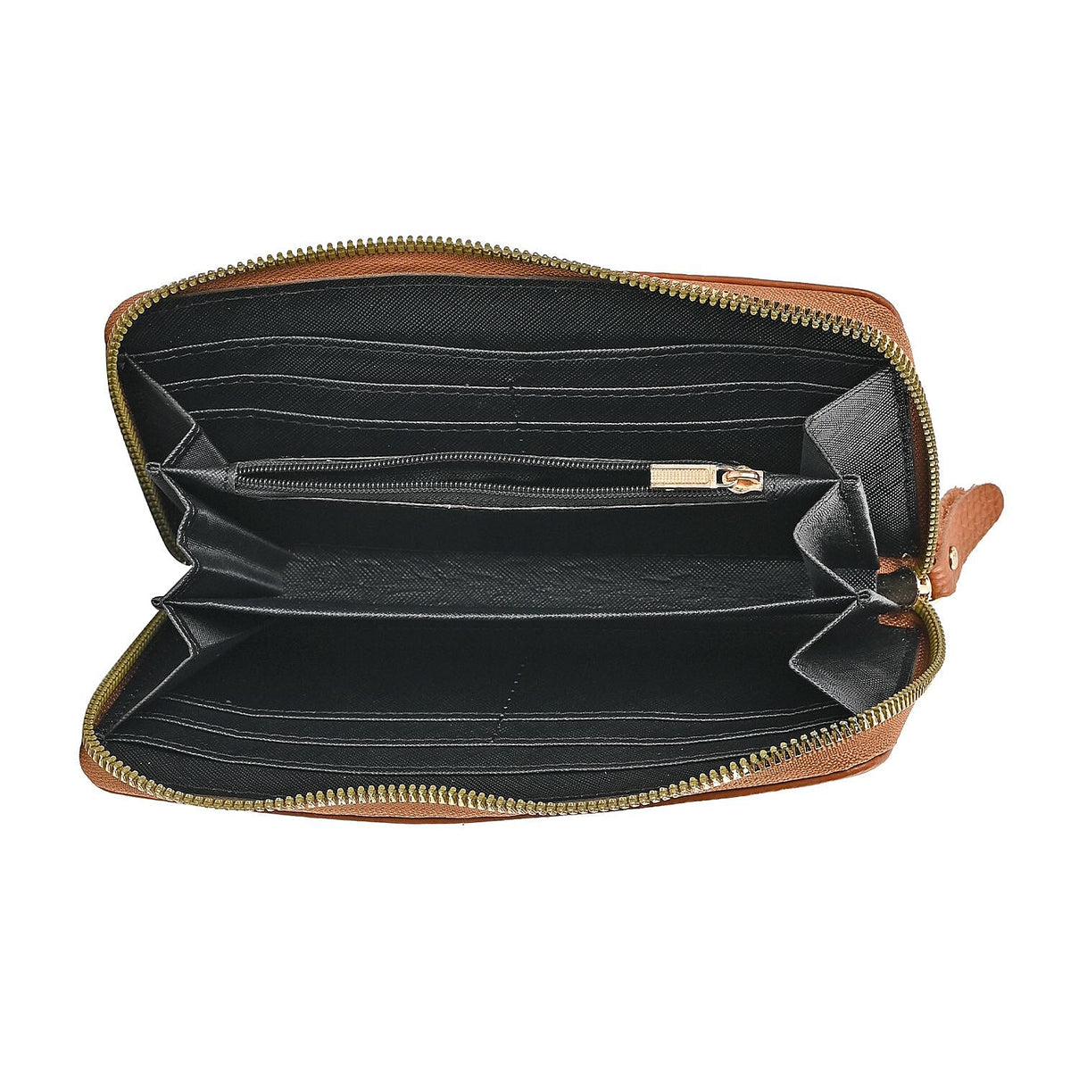 Genuine Leather Wallet with Embossed Rhombus Pattern - RFID Blocking - Tan 7618074 3