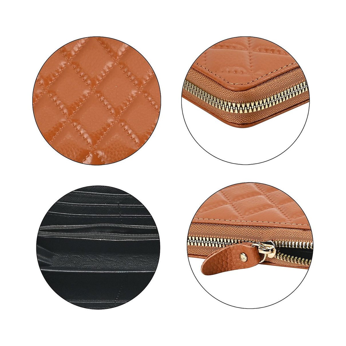 Genuine Leather Wallet with Embossed Rhombus Pattern - RFID Blocking - Tan 7618074 4