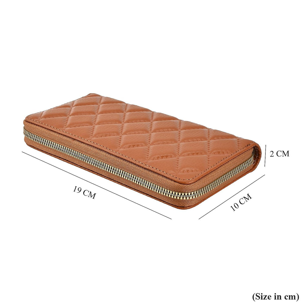 Genuine Leather Wallet with Embossed Rhombus Pattern - RFID Blocking - Tan 7618074 5