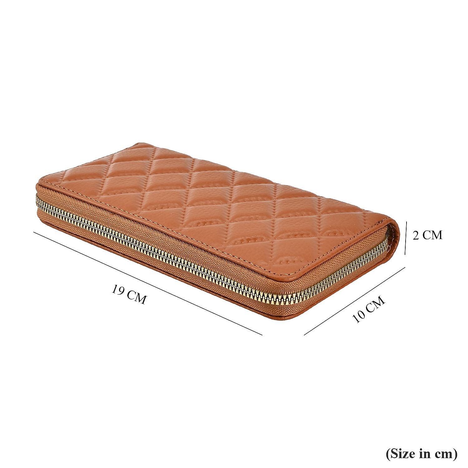 Genuine Leather Wallet with Embossed Rhombus Pattern - RFID Blocking - Tan 7618074 5