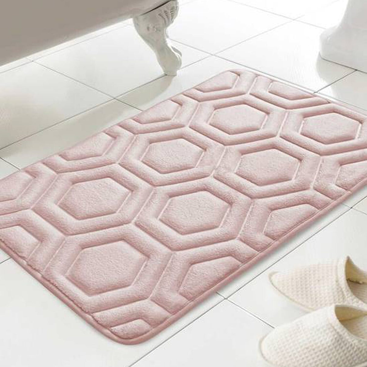 Geo Memory Foam Hexagonal Pattern Bathmat - Green 8434582 0