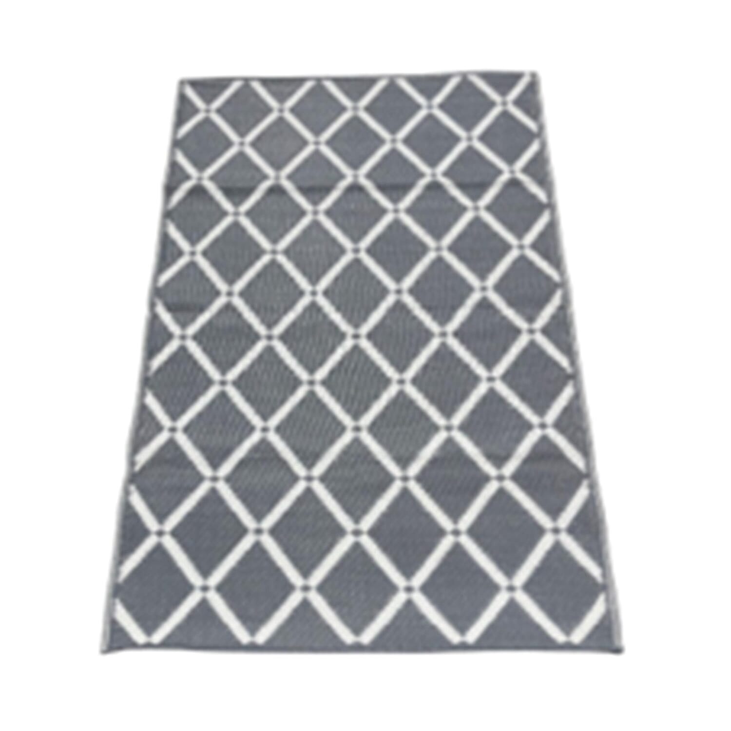 Geometric Diamond Pattern Indoor-Outdoor Rug (Size 180x120 cm) - Grey - White 8046867 0