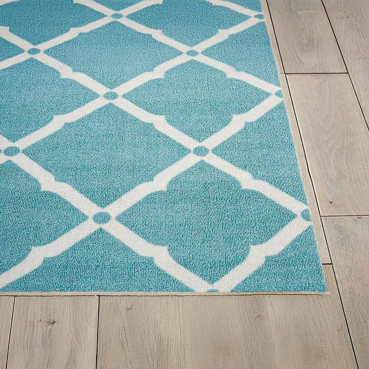 Geometric Diamond Pattern Indoor-Outdoor Rug (Size 180x120cm) - Turquoise - White 8046868 1