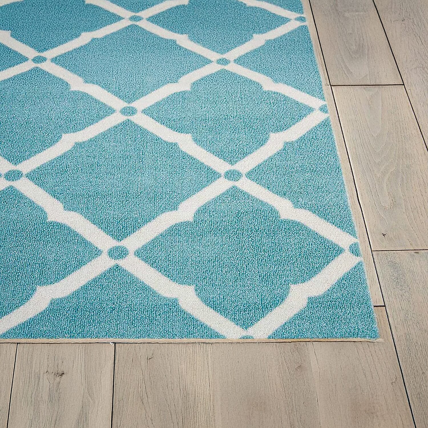 Geometric Diamond Pattern Indoor-Outdoor Rug (Size 180x120cm) - Turquoise - White 8046868 1