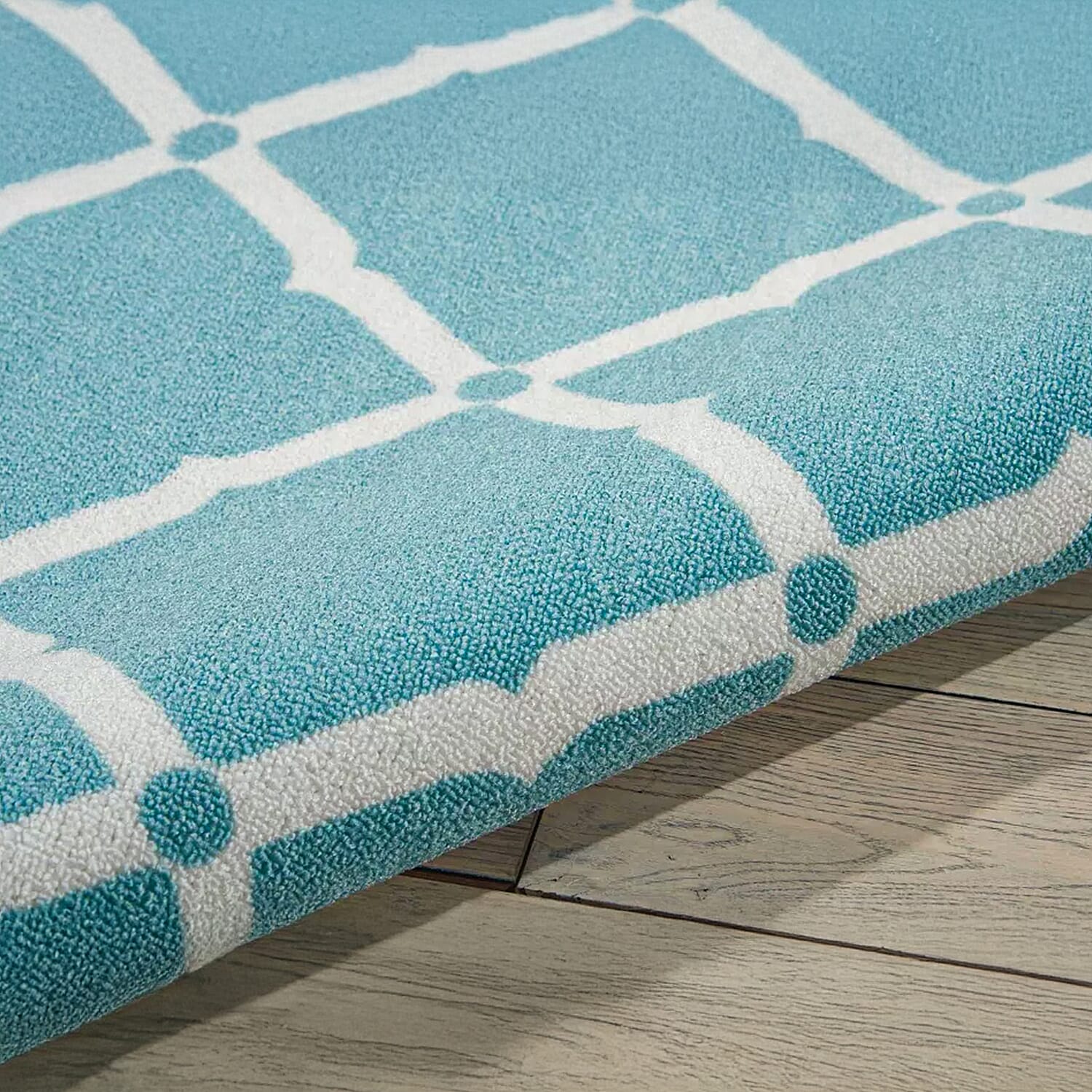 Geometric Diamond Pattern Indoor-Outdoor Rug (Size 180x120cm) - Turquoise - White 8046868 2