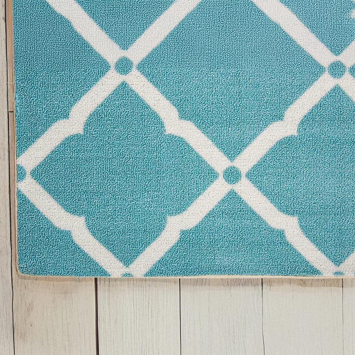 Geometric Diamond Pattern Indoor-Outdoor Rug (Size 180x120cm) - Turquoise - White 8046868 3