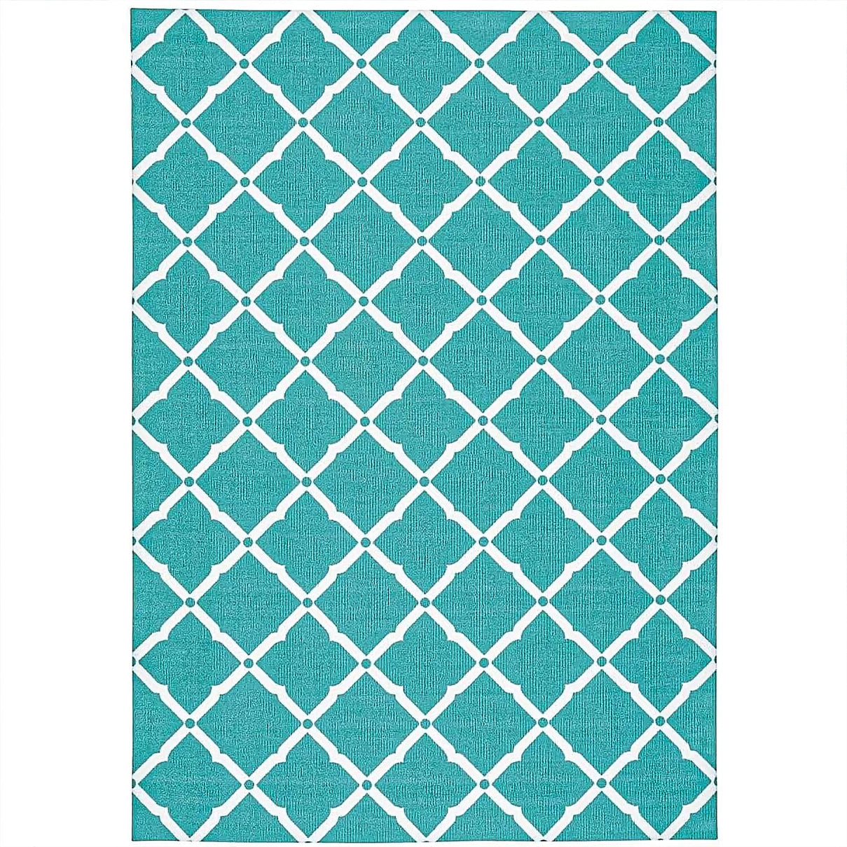 Geometric Diamond Pattern Indoor-Outdoor Rug (Size 180x120cm) - Turquoise - White 8046868 4
