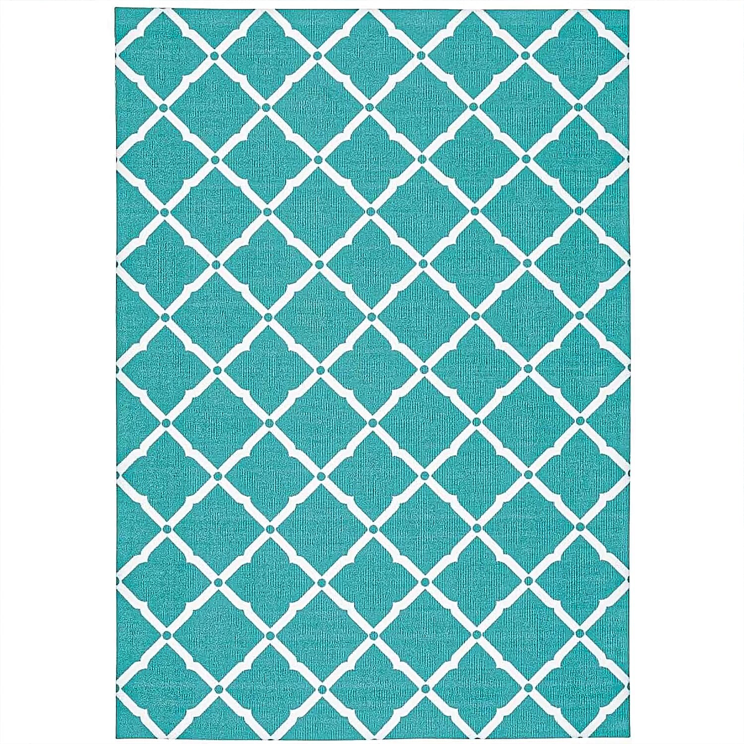 Geometric Diamond Pattern Indoor-Outdoor Rug (Size 180x120cm) - Turquoise - White 8046868 4