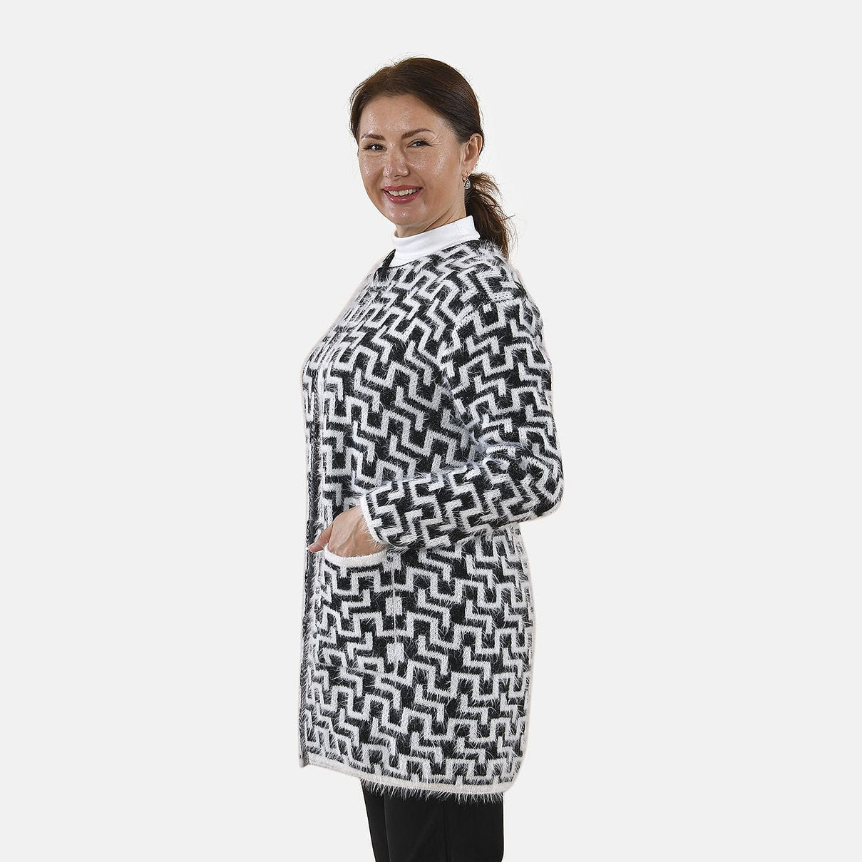 TAMSY Geometric Pattern Winter Coatigan with Pockets - Black and White Size 8 to 22 8860975 3