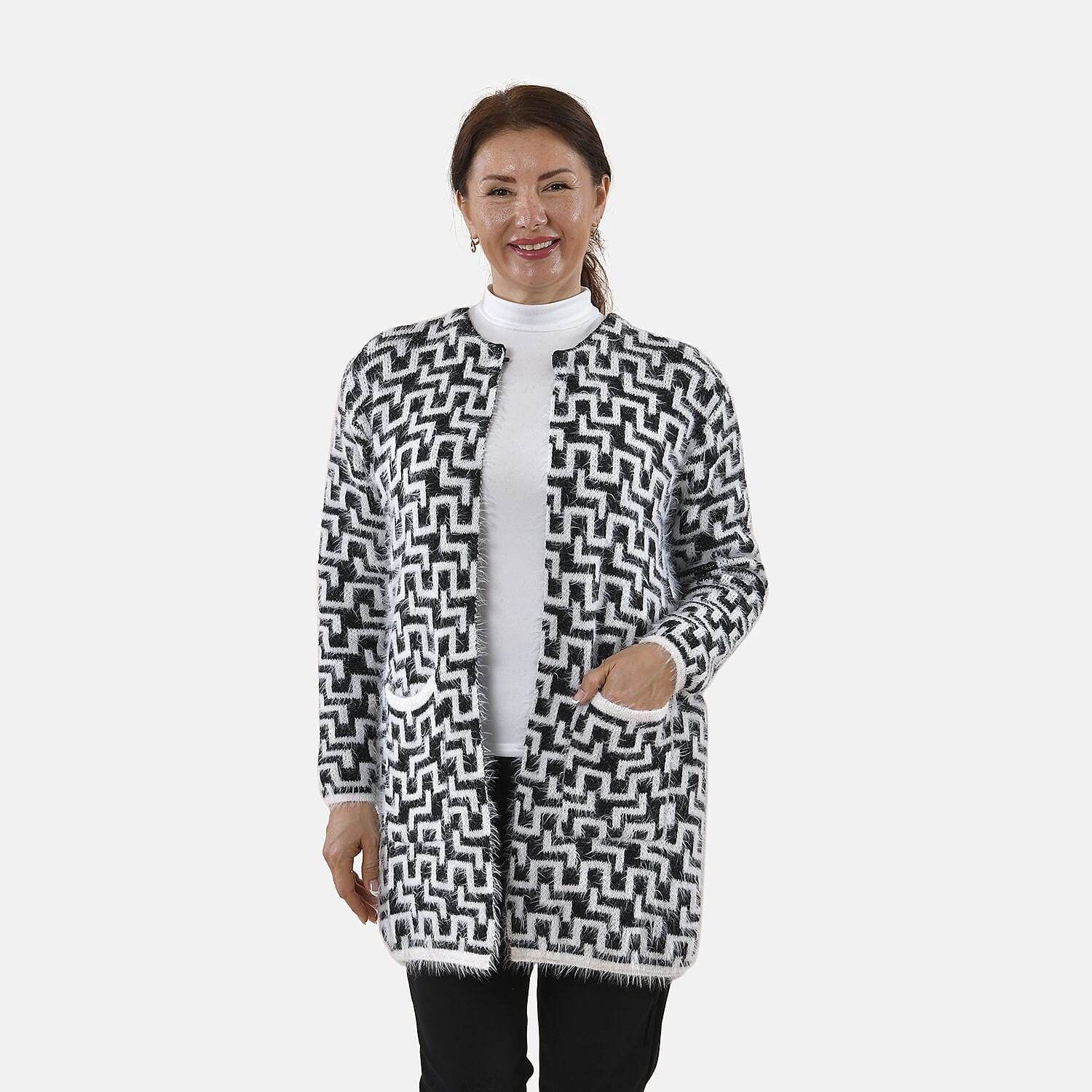 TAMSY Geometric Pattern Winter Coatigan with Pockets - Black and White Size 8 to 22 8860975 5