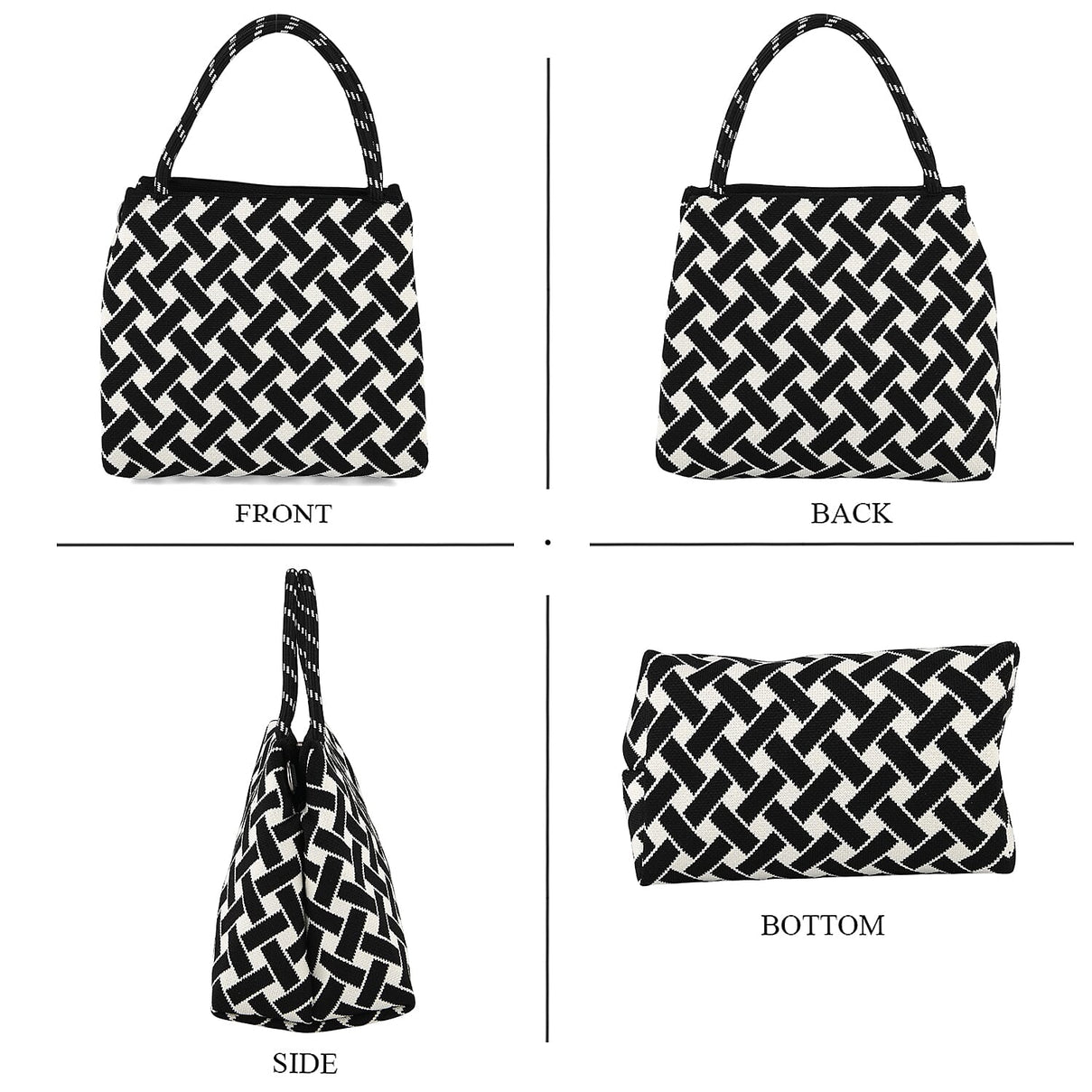 Geometric Woven Pattern Handbag with Shoulder Strap (130cm) - Black 8415363 5
