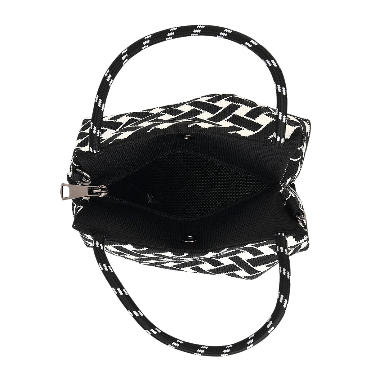 Geometric Woven Pattern Handbag with Shoulder Strap (130cm) - Black 8415363 7