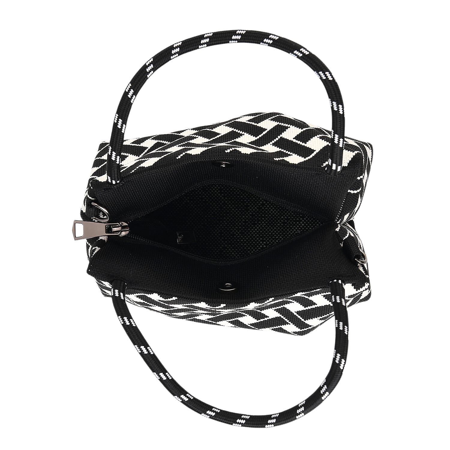 Geometric Woven Pattern Handbag with Shoulder Strap (130cm) - Black 8415363 7